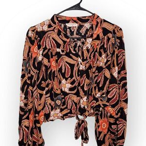 Christian Siriano Floral Button Down Cropped Top size L